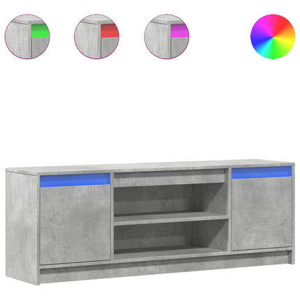 Tv-bänk med LEDs betonggrå 139,5x34x50 cm konstruerat trä