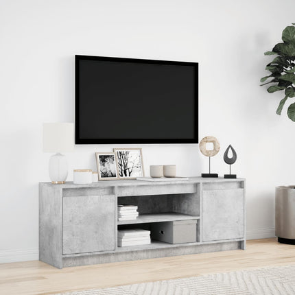 Tv-bänk med LEDs betonggrå 139,5x34x50 cm konstruerat trä