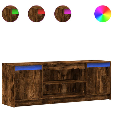 Tv-bänk med LEDs rökfärgad ek 139,5x34x50 cm konstruerat trä