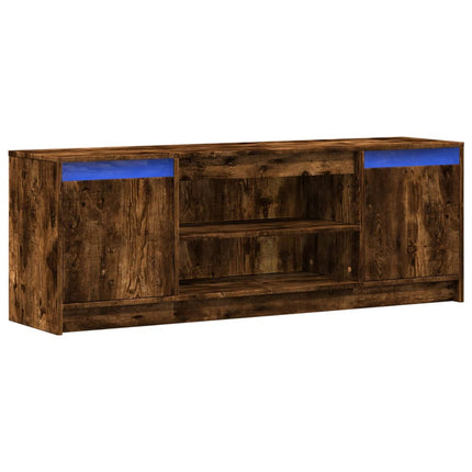 Tv-bänk med LEDs rökfärgad ek 139,5x34x50 cm konstruerat trä