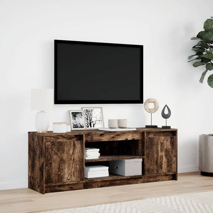 Tv-bänk med LEDs rökfärgad ek 139,5x34x50 cm konstruerat trä