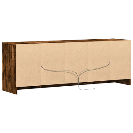 Tv-bänk med LEDs rökfärgad ek 139,5x34x50 cm konstruerat trä