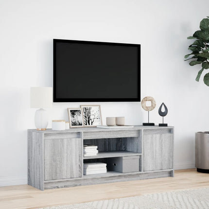 Tv-bänk med LEDs grå sonoma 139,5x34x50 cm konstruerat trä
