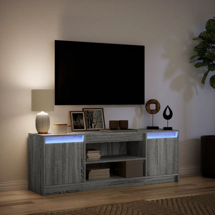 Tv-bänk med LEDs grå sonoma 139,5x34x50 cm konstruerat trä