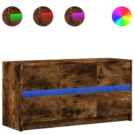 Tv-bänk med LEDs rökfärgad ek 100x34x50 cm konstruerat trä