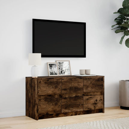 Tv-bänk med LEDs rökfärgad ek 100x34x50 cm konstruerat trä
