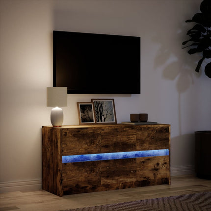 Tv-bänk med LEDs rökfärgad ek 100x34x50 cm konstruerat trä
