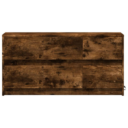 Tv-bänk med LEDs rökfärgad ek 100x34x50 cm konstruerat trä