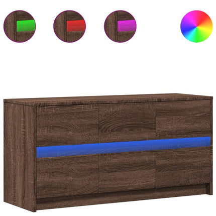 Tv-bänk med LEDs brun ek 100x34x50 cm konstruerat trä