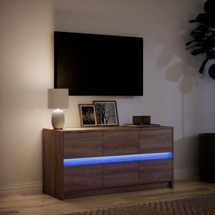 Tv-bänk med LEDs brun ek 100x34x50 cm konstruerat trä