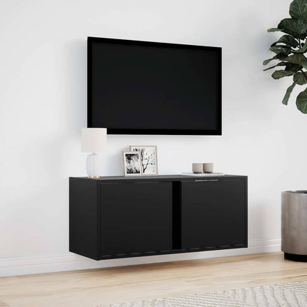 Väggmonterad tv-bänk LED svart 80x31x35 cm