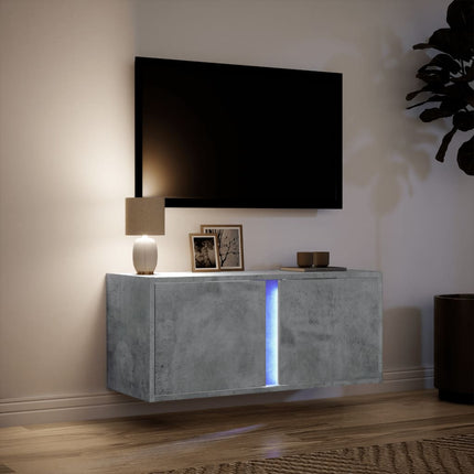Väggmonterad tv-bänk LED betonggrå 80x31x35 cm