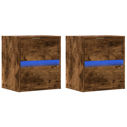 Väggmonterad tv-bänk LED 2 st rökfärgad ek 41x31x45 cm