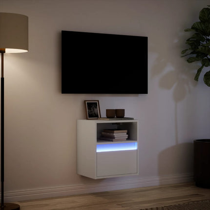 Väggmonterad tv-bänk LEDs vit 41x31x45 cm