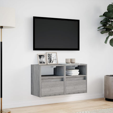 Väggmonterad tv-bänk LED 2 st grå sonoma 41x31x45 cm