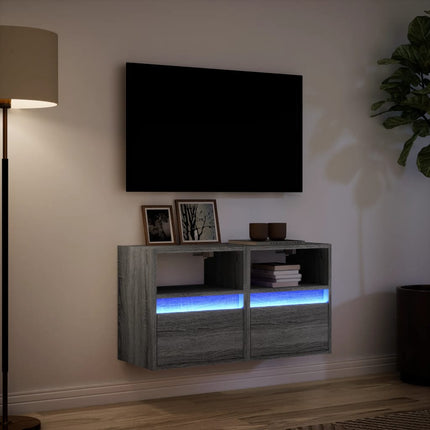 Väggmonterad tv-bänk LED 2 st grå sonoma 41x31x45 cm