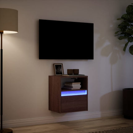Väggmonterad tv-bänk LED brun ek 41x31x45 cm