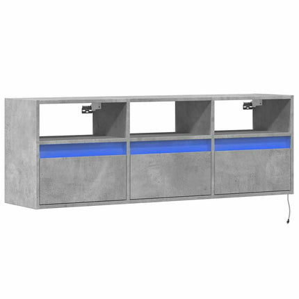 Väggmonterad tv-bänk LED betonggrå 130x31x45 cm