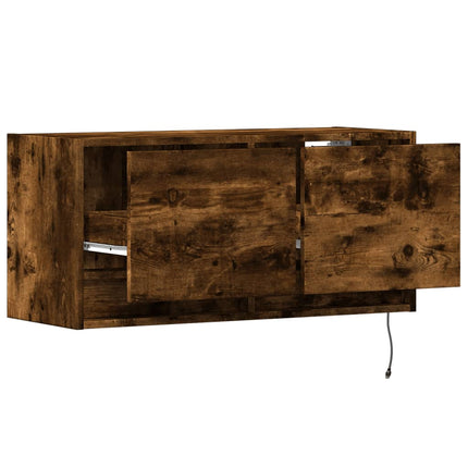 Väggmonterad tv-bänk LED rökfärgad ek 80x31x35 cm