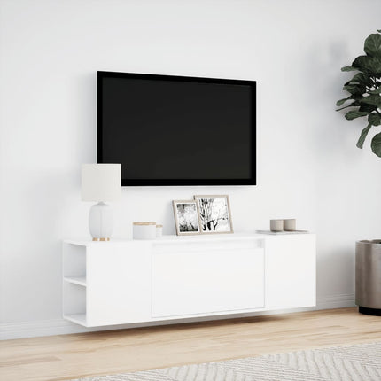 Väggmonterad tv-bänk LEDs vit 135x31x39,5 cm