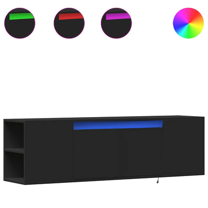 Väggmonterad tv-bänk LEDs svart 135x31x39,5 cm