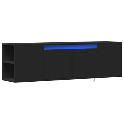Väggmonterad tv-bänk LEDs svart 135x31x39,5 cm