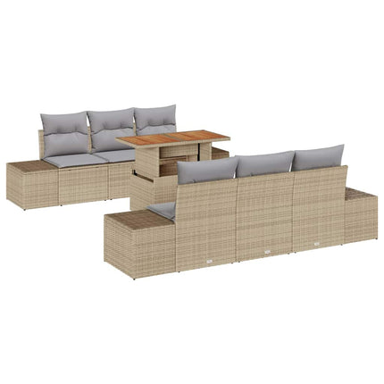 Trädgårdsmöbelset med kudde 7 pcs Beige och Grå