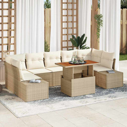 Trädgårdsmöbelset med kudde 8 pcs Beige och gräddfärgad