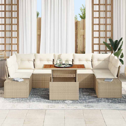 Trädgårdsmöbelset med kudde 8 pcs Beige och gräddfärgad