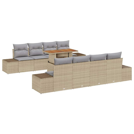 Trädgårdsmöbelset med kudde 9 pcs Beige och Grå