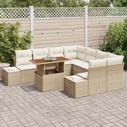 Trädgårdsmöbelset med kudde 9 pcs Beige och gräddfärgad