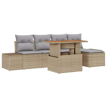 Trädgårdsmöbelset med kudde 6 pcs Beige och Grå