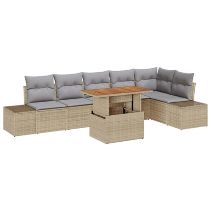 Trädgårdsmöbelset med kudde 7 pcs Beige och Grå