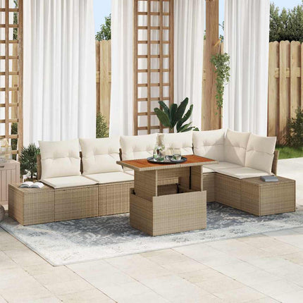Trädgårdsmöbelset med kudde 7 pcs Beige och gräddfärgad
