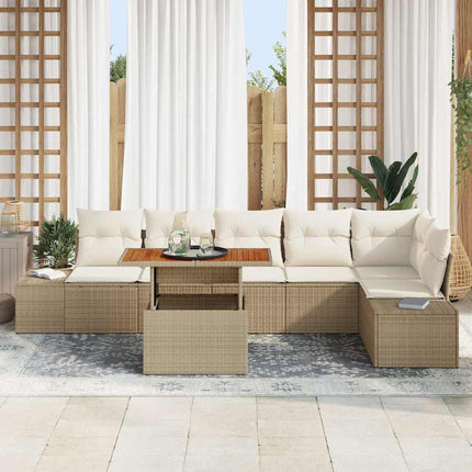 Trädgårdsmöbelset med kudde 7 pcs Beige och gräddfärgad