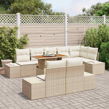 Trädgårdsmöbelset med kudde 9 pcs Beige och gräddfärgad