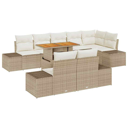 Trädgårdsmöbelset med kudde 9 pcs Beige och gräddfärgad
