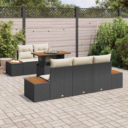 Trädgårdsmöbelset med kudde 6 pcs Svart och beige