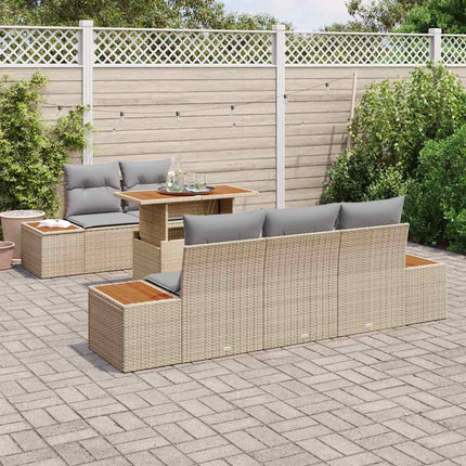 Trädgårdsmöbelset med kudde 6 pcs Beige och Grå