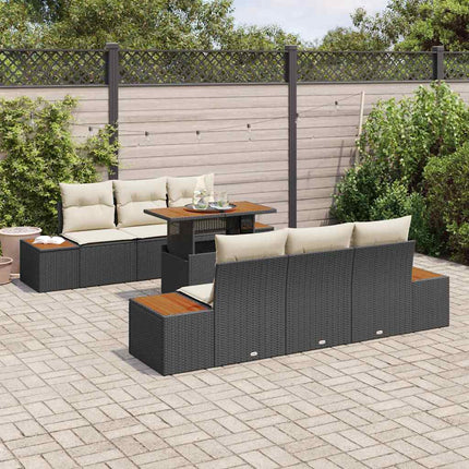Trädgårdsmöbelset med kudde 7 pcs Svart och beige