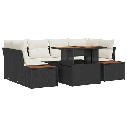Trädgårdsmöbelset med kudde 9 pcs Svart och beige