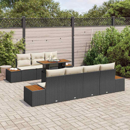 Trädgårdsoffset med kudde 8 pcs Svart Poly rattan