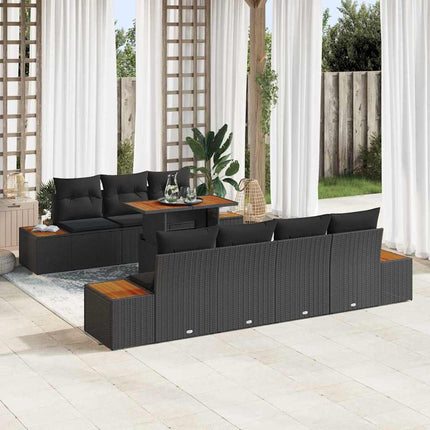 Trädgårdsoffset med kudde 8 pcs Svart Poly rattan