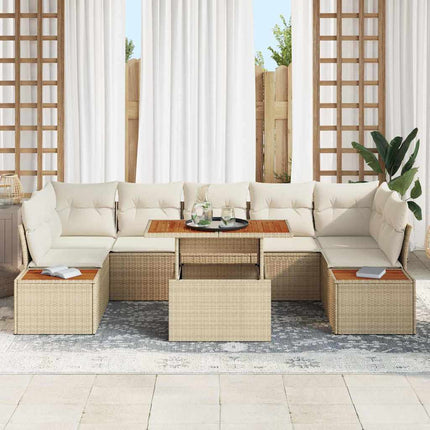 Trädgårdsmöbelset med kudde 8 pcs Beige och gräddfärgad