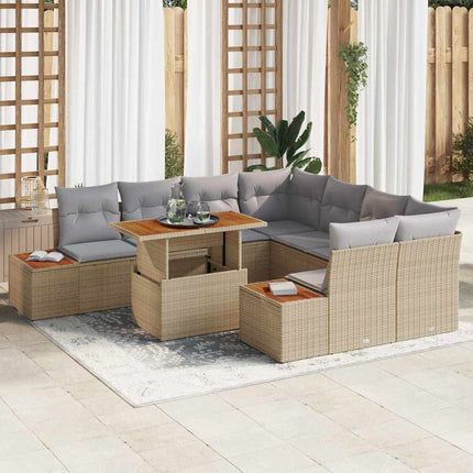 Trädgårdsmöbelset med kudde 9 pcs Beige och Grå
