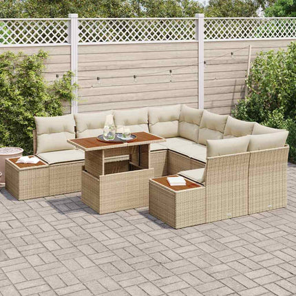 Trädgårdsmöbelset med kudde 9 pcs Beige och gräddfärgad