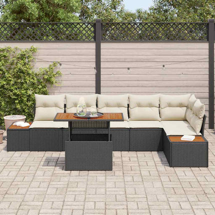 Trädgårdsmöbelset med kudde 7 pcs Svart och beige