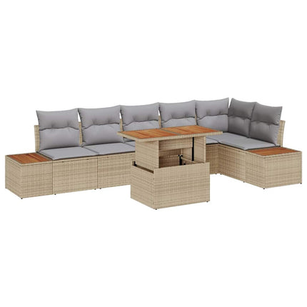Trädgårdsmöbelset med kudde 7 pcs Beige och Grå