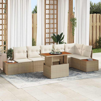 Trädgårdsmöbelset med kudde 7 pcs Beige och gräddfärgad
