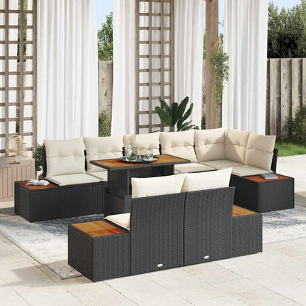 Trädgårdsmöbelset med kudde 9 pcs Svart och beige